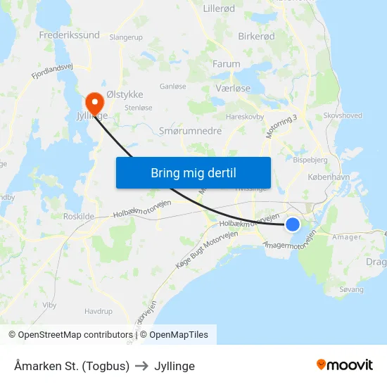 Åmarken St. (Togbus) to Jyllinge map