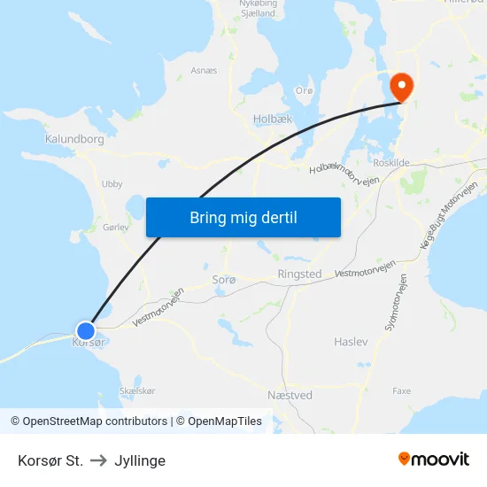 Korsør St. to Jyllinge map
