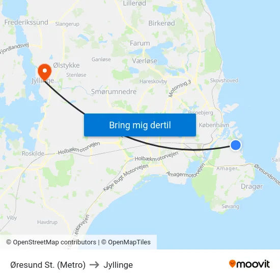 Øresund St. (Metro) to Jyllinge map