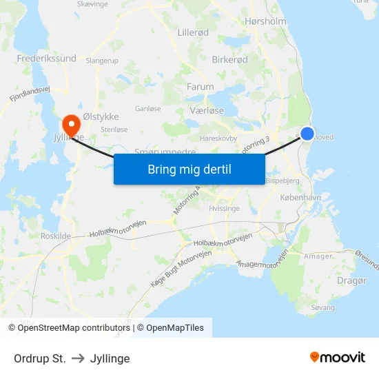 Ordrup St. to Jyllinge map