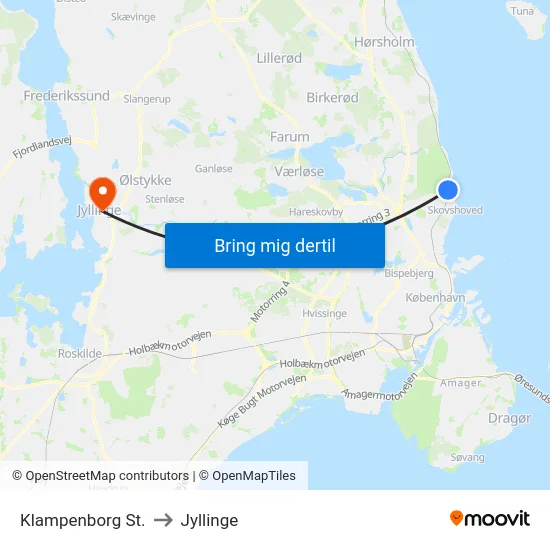 Klampenborg St. to Jyllinge map