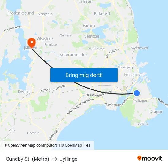 Sundby St. (Metro) to Jyllinge map