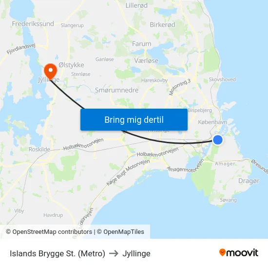 Islands Brygge St. (Metro) to Jyllinge map