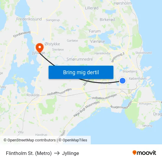 Flintholm St. (Metro) to Jyllinge map