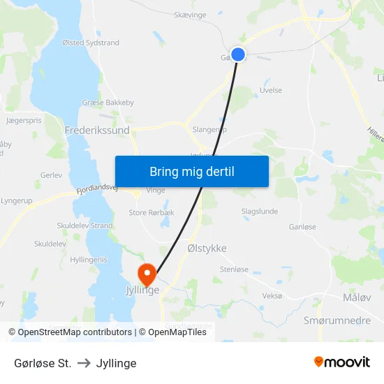 Gørløse St. to Jyllinge map