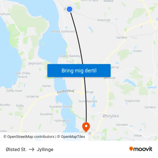 Ølsted St. to Jyllinge map