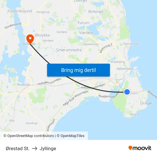 Ørestad St. to Jyllinge map