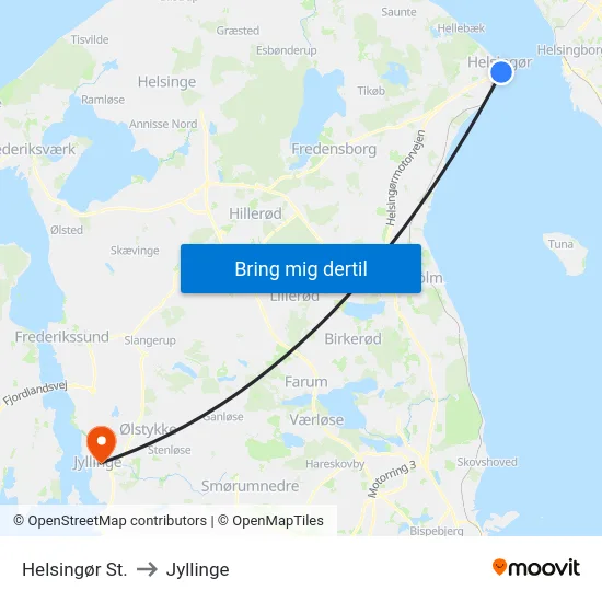 Helsingør St. to Jyllinge map