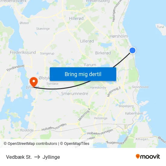 Vedbæk St. to Jyllinge map