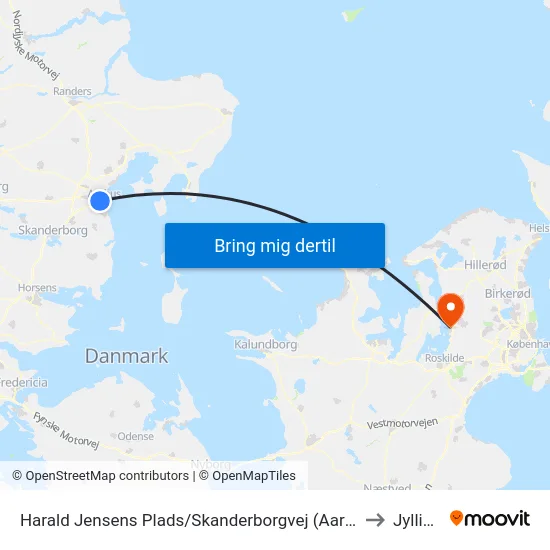 Harald Jensens Plads/Skanderborgvej (Aarhus Kom) to Jyllinge map