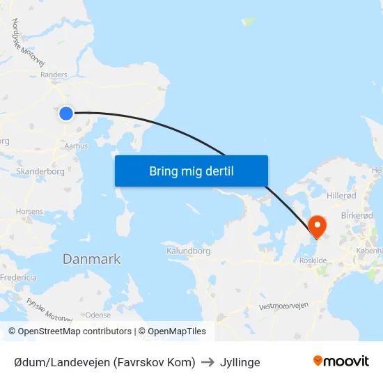 Ødum/Landevejen (Favrskov Kom) to Jyllinge map