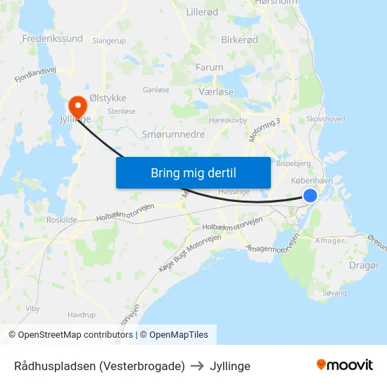 Rådhuspladsen (Vesterbrogade) to Jyllinge map