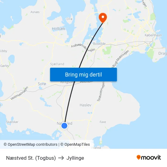 Næstved St. (Togbus) to Jyllinge map
