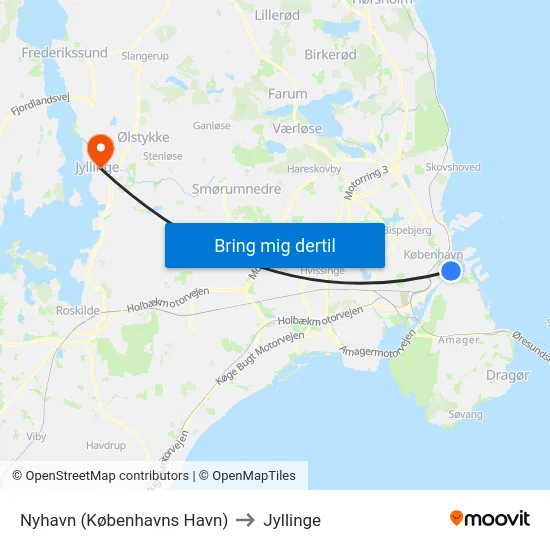Nyhavn (Københavns Havn) to Jyllinge map