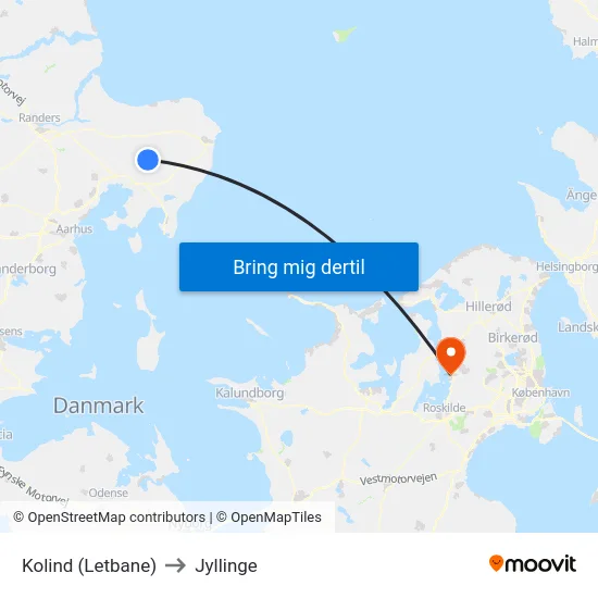 Kolind (Letbane) to Jyllinge map