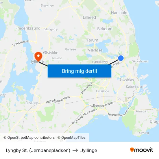 Lyngby St. (Jernbanepladsen) to Jyllinge map