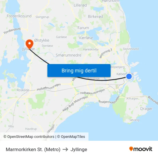 Marmorkirken St. (Metro) to Jyllinge map