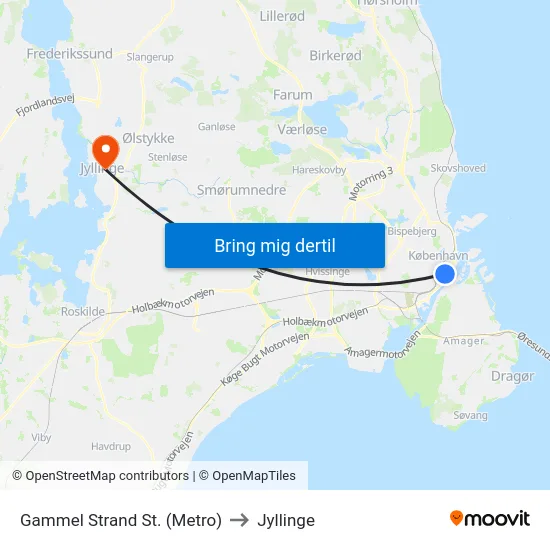 Gammel Strand St. (Metro) to Jyllinge map