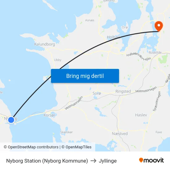 Nyborg Station (Nyborg Kommune) to Jyllinge map