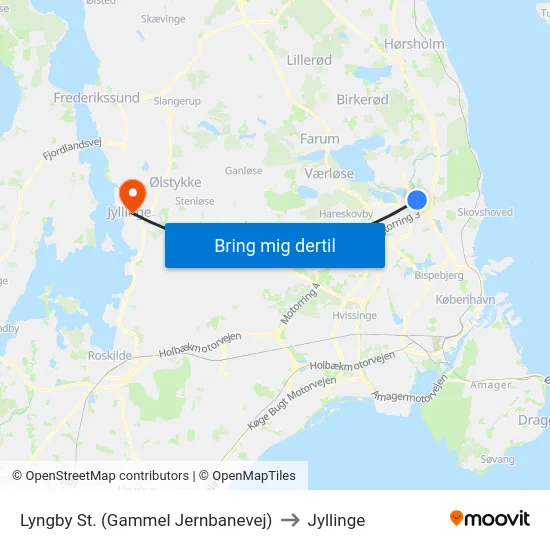 Lyngby St. (Gammel Jernbanevej) to Jyllinge map