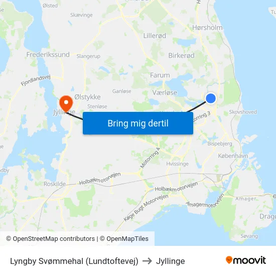 Lyngby Svømmehal (Lundtoftevej) to Jyllinge map