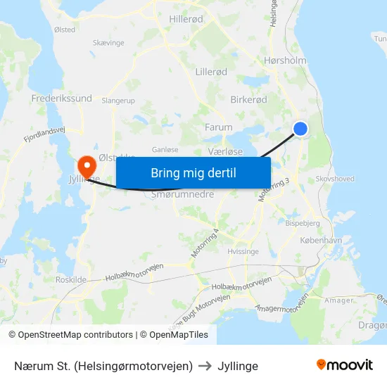 Nærum St. (Helsingørmotorvejen) to Jyllinge map