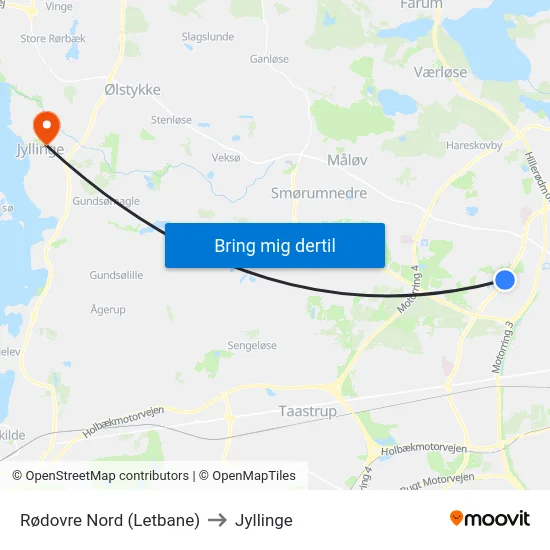Rødovre Nord (Letbane) to Jyllinge map