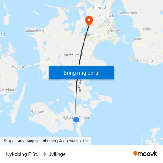 Nykøbing F St. to Jyllinge map