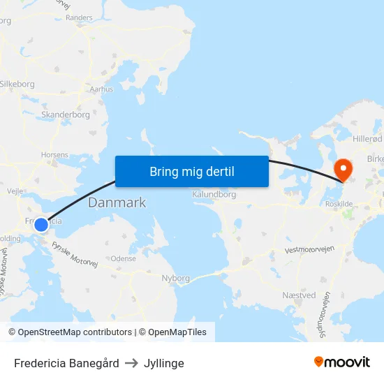 Fredericia Banegård to Jyllinge map