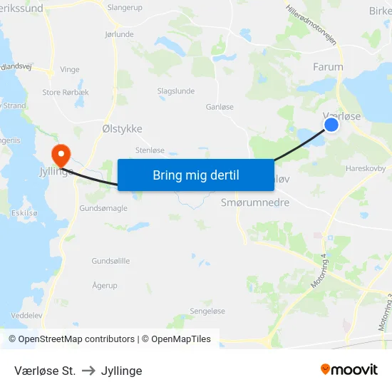 Værløse St. to Jyllinge map