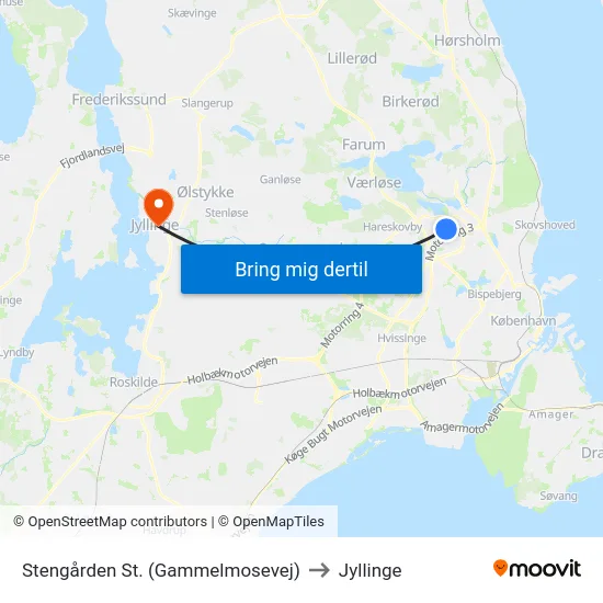 Stengården St. (Gammelmosevej) to Jyllinge map