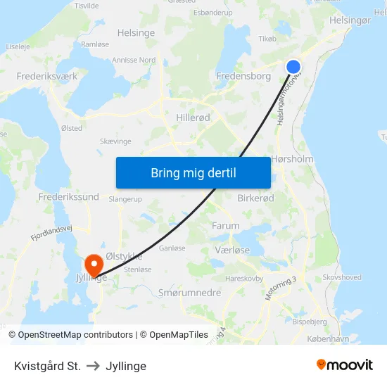 Kvistgård St. to Jyllinge map