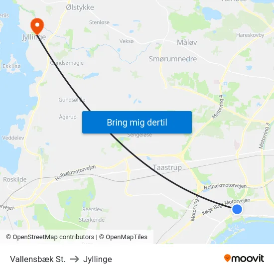Vallensbæk St. to Jyllinge map