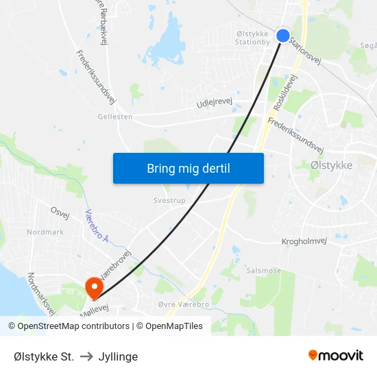 Ølstykke St. to Jyllinge map