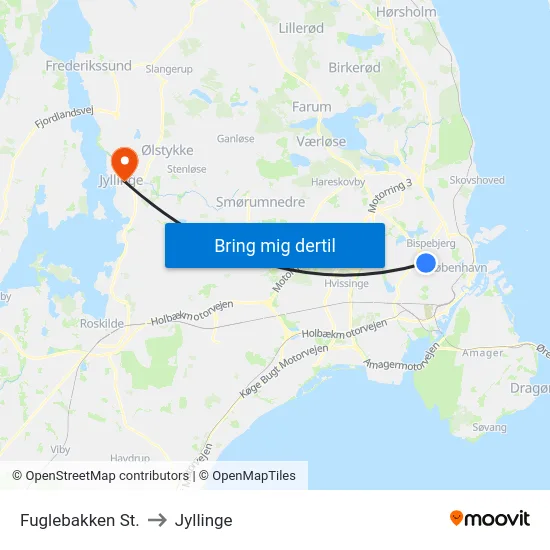 Fuglebakken St. to Jyllinge map
