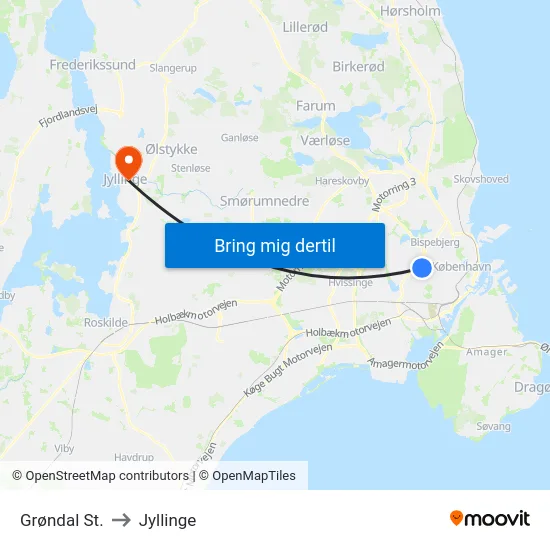 Grøndal St. to Jyllinge map