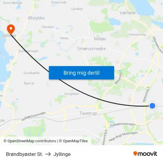Brøndbyøster St. to Jyllinge map