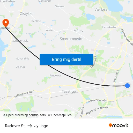 Rødovre St. to Jyllinge map