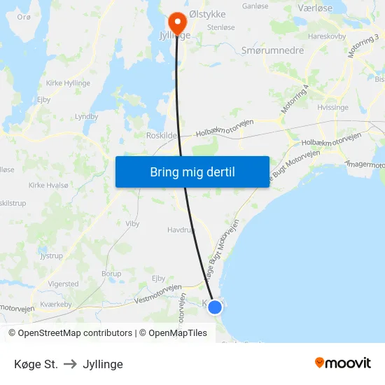 Køge St. to Jyllinge map
