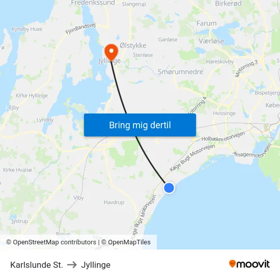 Karlslunde St. to Jyllinge map