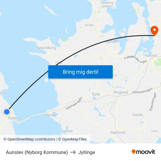 Aunslev (Nyborg Kommune) to Jyllinge map