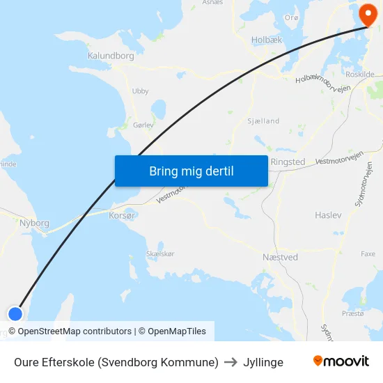 Oure Efterskole (Svendborg Kommune) to Jyllinge map