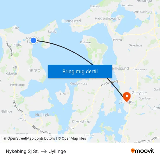 Nykøbing Sj St. to Jyllinge map