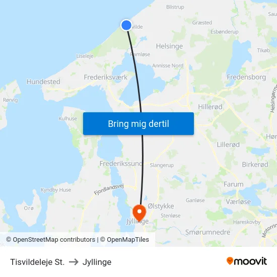 Tisvildeleje St. to Jyllinge map