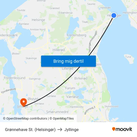 Grønnehave St. (Helsingør) to Jyllinge map