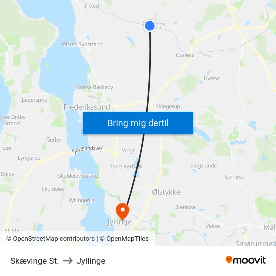 Skævinge St. to Jyllinge map