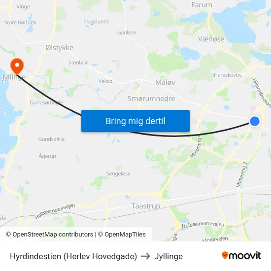 Hyrdindestien (Herlev Hovedgade) to Jyllinge map