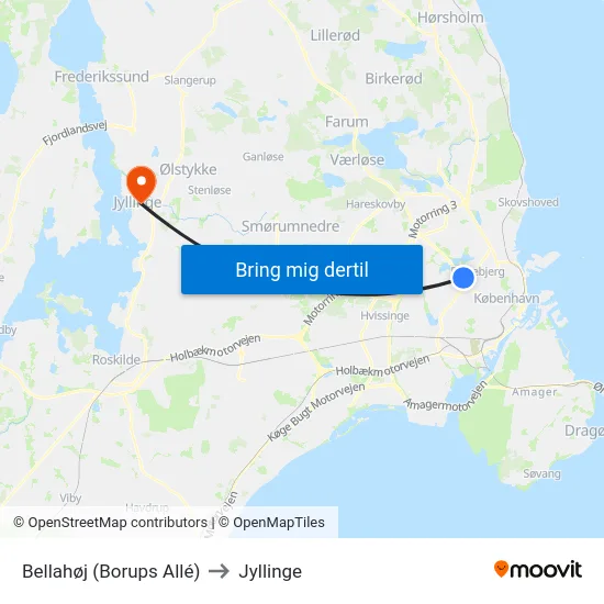 Bellahøj (Borups Allé) to Jyllinge map