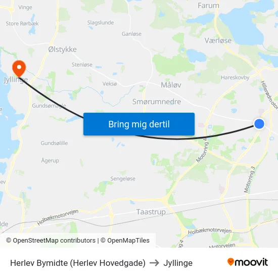 Herlev Bymidte (Herlev Hovedgade) to Jyllinge map