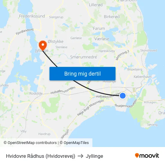 Hvidovre Rådhus (Hvidovrevej) to Jyllinge map